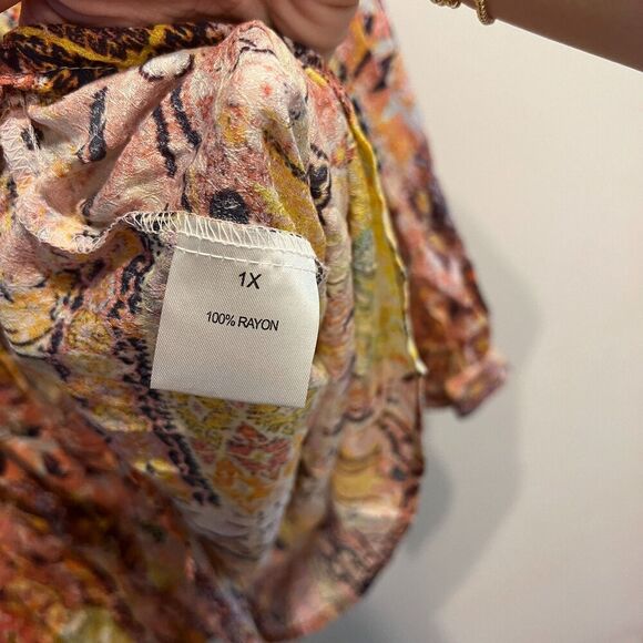 Jane Delancey Womens Multicolor Shirt Top 1X Button Up Rayon Pleated Long Sleeve - Picture 3 of 9